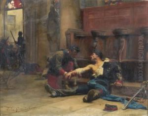 Soldat Blesse Lors De L'assaut D'une Eglise by Jules Girardet