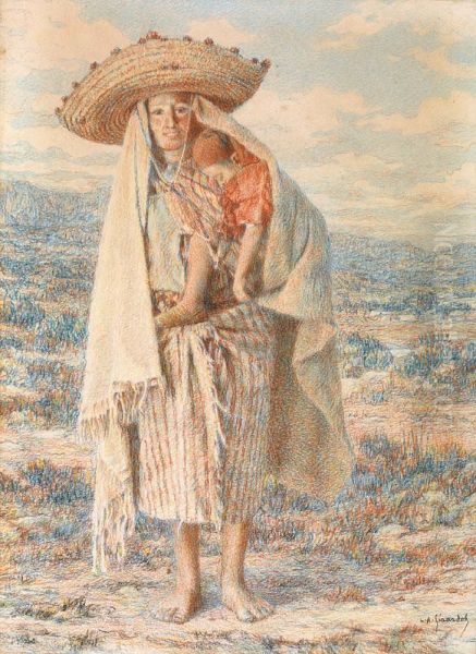 Femme Berbere Au Grand Chapeau De Paille Portant Son Enfant - view 1