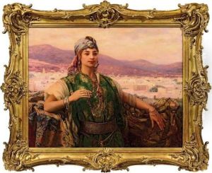 Jeune Fille Sur La Terrasse Devant Tetouan by Louis-Auguste Girardot