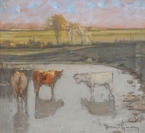 Trois Vaches Dans L'eau by David Eugene Girin