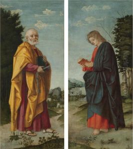 Saint Peter In A Landscape; Saint John The Evangelist In A Landscape by Girolamo dai Libri