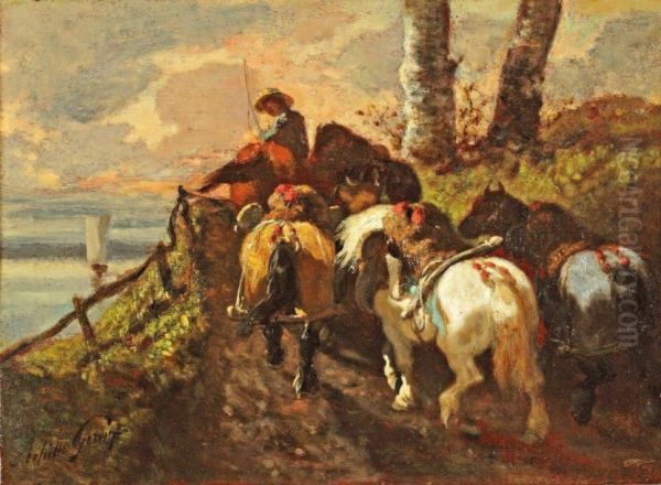 Chevaux Sur Le Chemin En Bord De Mer - view 1