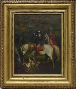Sonneur Et Elegante En Foret by Achille Giroux