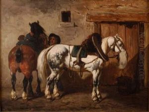 Chevaux A L'etable by Achille Giroux