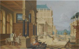 An Architectural Capriccio With Dives And Lazarus by Giselaer Nicolas De