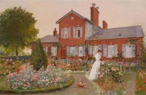 Femme Dans La Roseraie by Charles Gislain