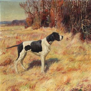 Hunting Scene With A Dog In The Forest Edge by William Gislander