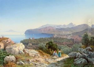 A Rest On The Track To Sorrento, Vesuvius Beyond