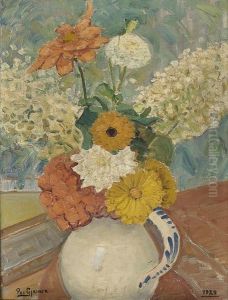 Oppstilling Med Blomster I Vase by Per Gjemre