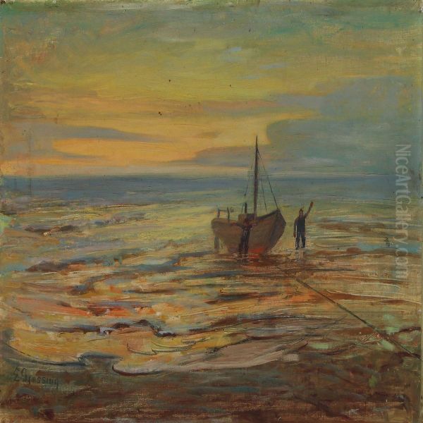 Shore With Two Fishermen And Boat - view 1