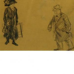 Figure Sketches Of A Man And A Woman by William Glackens