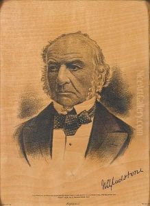 Portrait By Gillespie Of Glasgow (english School, Active Late 19th Century)lithograph On Wood, Inscribed Lithograph On Wood Felled By Mr Gladstone At Hawarden Park. Gillespie Of Glasgow 29 X 21 Cm (11Â½ X 8Â¼in)