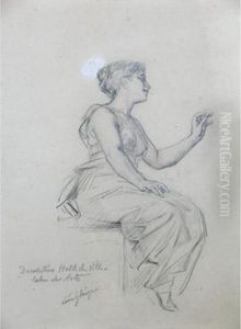 Projet De Decor Pour L'hotel De Ville De Paris. Dessin. . 23 X 17,5 Cm. 250?/?300 E by Pierre Paul Leon Glaize