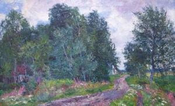 Bluhende Sommerlandschaft Mit Hinter Baumen Verborgenem Haus - view 1