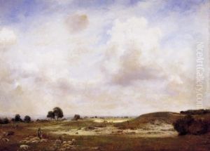 Field With A Flock Of Sheep And Clouds by Gyvlia Glatter
