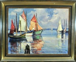 Segelboote Im Hafen Eines Sees Mit Blick Auf Die Berge by Hans Gleissner
