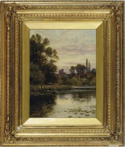 Rowing On A Pond With A Village Beyond Rowing On A Pond With A Village Beyond