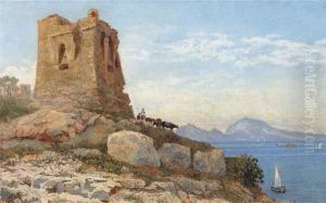 Cattle Grazing Before A Ruined Tower On The Coast At Sorrento by Arthur Glennie