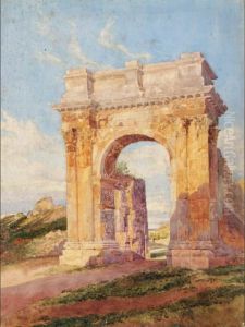 A Triumphal Arch In The Roman Campagna; And Figures Seated Before Aroman Villa by Arthur Glennie