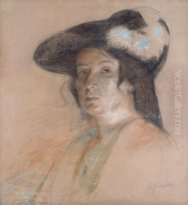 Woman With A Hat by Enoch Henryk Enrico Glicenstein