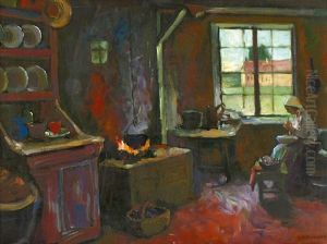 Interior Of A Farmhouse by Ferdinand August Glienke