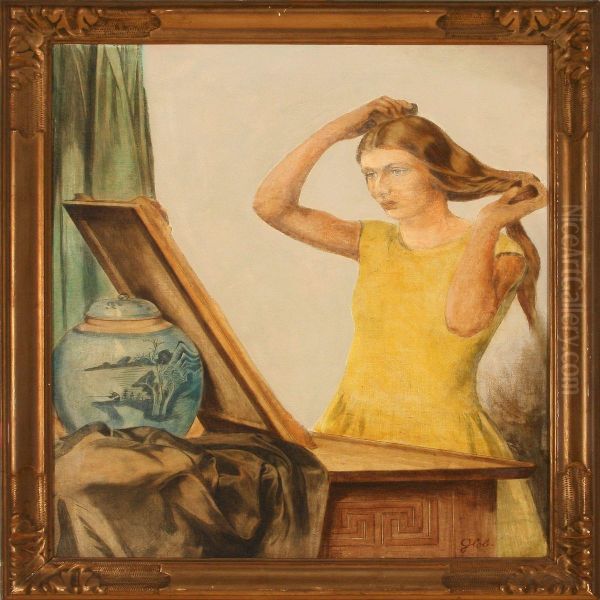 A Girl Combing Her Hair - view 1