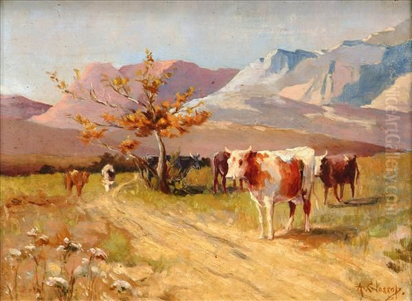 Autumn Pasture, Cattle In A Sunlit Mountain Landscape - view 1