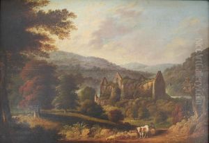 Tintern Abbey, A Man Tending A Cow And Sheep In The Foreground