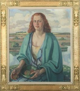Sitting Woman With Apples In A Basket