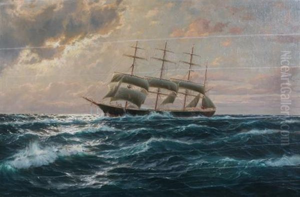 Four-masted Schooner On High Seas - view 1