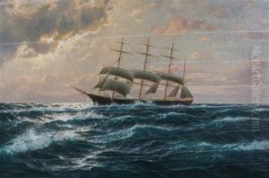 Four-masted Schooner On High Seas by Martin Franz Glusing