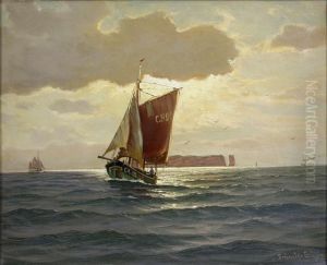 Ewer Vor Helgoland by Martin Franz Glusing