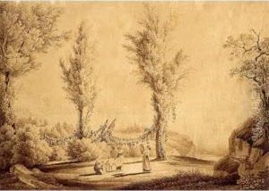 Figures Making Music In A Coastal Landscape by Wilhelm Friedrich Gmelin