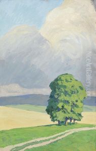 Baumbestandene Feldlandschaft by Engelbert Gminska