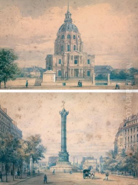 Paire De Vue Animees De Paris : Les Invalides Et La Bastille - view 1