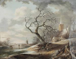A Winter Landscape With Villagers by Gerrit Hendrik Gbell