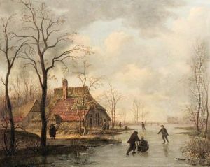 A Summer Landscape With Peasants By A Farm; And A Winter Landscapewith Skaters