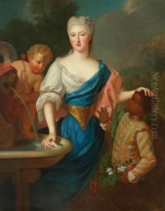 Portrait De Jeune Femme Et Son Page Accompagnee De Cupidon
