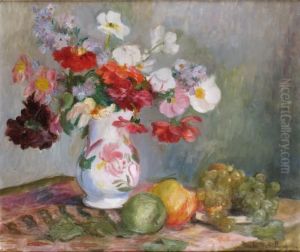 Vase De Fleurs, Pommes Et Raisin Sur Un Entablement by Paule Gobillard