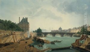 Unloading Cargo At The Pont Royale, Paris by Antoine Louis Goblain
