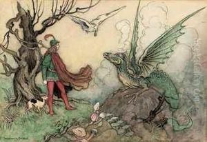 A Young Knight Facing A Dragon by Warwick Goble