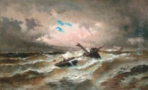 Navire En Difficulte Dans La Tempete by Emile Godchaux