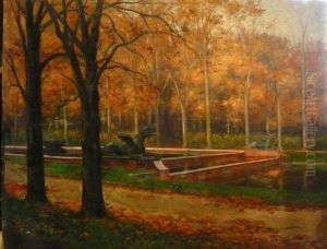 Bassin Dans Le Parc De Trianon. by Charles Leon Godeby