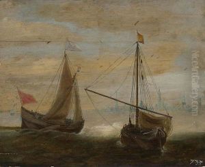 Two Small Ships In Front Of A Dutch Town Two Small Ships In Front Of A Dutch Town