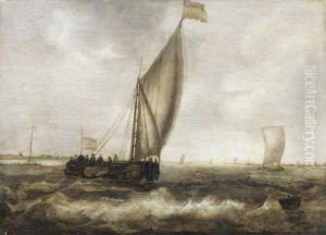 Coastal Scene With Small Craft Under Sail by Hans Goderis