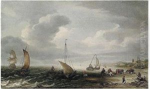 The Beech At Egmond An Zee With Fishermen Unloading Their Catch