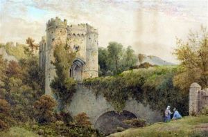Ladies Picking Wildflowers Before A Castle Gate by Julius Godet