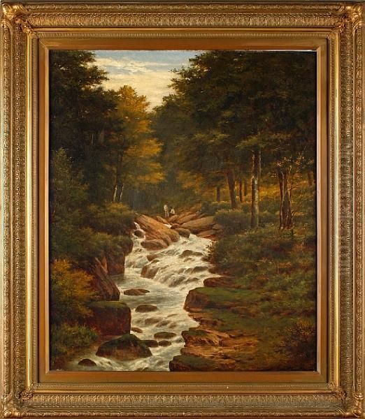 Wooded Landscape With Figures By A Rocky Stream - view 1