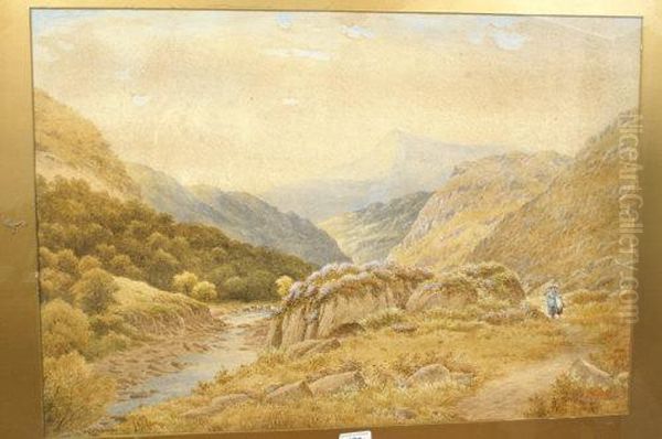 Extensive Landscape With Figures On A Path, Cattle Watering Beyond - view 1