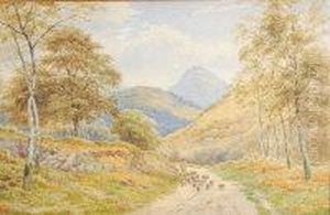 Shepherd And Flock On A Country Lane